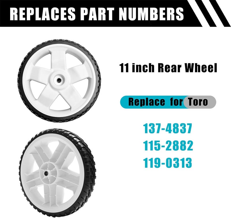 Sutmorly 11" Drive Rear Wheels for Toro 137-4837 115-2885 119-0313, Lawn Mower Rear Wheel Tire Compatible with Most Toro Walk-Behind Push Lawn Mower Fits for 20339 20378 20959 21329, 2 PACK - Image 3